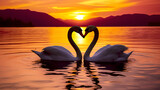 Fototapeta Zachód słońca - A couple of swans | generative AI