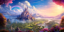 Bring The Enchantment Of Classic Fairytales To Life With A Watercolor Backdrop Featuring Castles, Mythical Creatures, And Dreamlike Landscapes.
