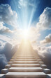 成功へと続く階段のイメージ図　青い空と白い雲　輝ける空