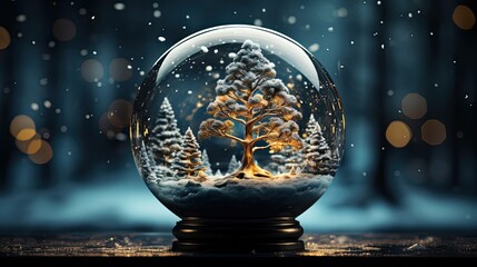 Wall Mural - Beautiful snow globe with Christmas tree. Christmas snow globe. Generative AI