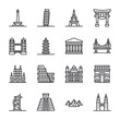Set of landmarks and monuments icon for web app simple line design