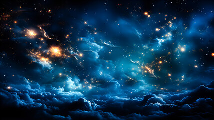 Wall Mural - dramatic landscape of an unknown planet, with high stone mountains, cosmic clouds, smoke, and fire. 