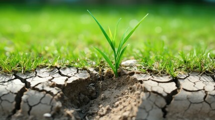 Green Lawn Grass vs Dry Land Environmental Concept -