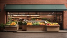 Photo Of A View Of The Outside Of A Fruit And Vegetable Shop In A Classic Style Made By AI Generative