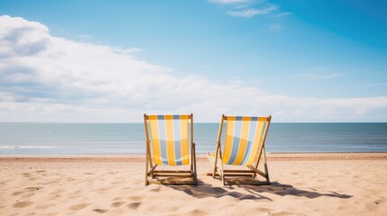 Canvas Print - Two deck chairs on beach