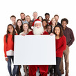 © mady - group of people with Santa Claus holding blank name board white background