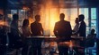 Dynamic Silhouette of Corporate Professionals Collaborating in Office Environment - Innovative Double Exposure Illustrating Teamwork, Trust, and Successful Business Partnership with Striking Light Eff