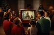 Families gathered around a vintage TV set watching Christmas specials.