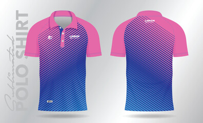 Wall Mural - blue and pink polo shirt mockup template design for 
 jersey uniform