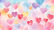 Abstract Many Hearts Watercolor Colorful Pastel Background.