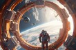 Experience a remarkable space odyssey as astronauts explore the vast unknown with a giant mechanical orbit as the backdrop. Generative AI