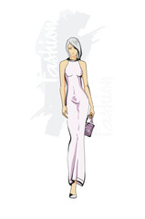 Wall Mural - young beautiful women in stylish clothes. Fashion sketch.