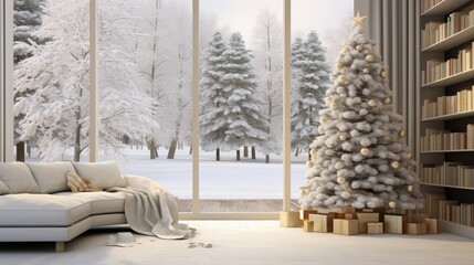 Poster - Christmas Home Interior with White Christmas tree