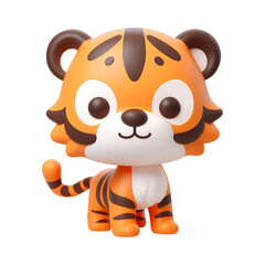 Wall Mural - 3d cute tiger cartoon animal toy. Realistic 3d high quality isolated render.	