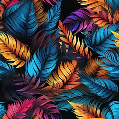 Wall Mural - seamless pattern tropical texture with colorful palm leaves. bright rainbow hawaiian ornament for te