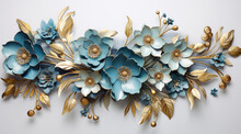 A Large Blue And Gold Wall Mounted Art Sculpture