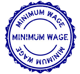 Poster - Grunge blue minimum wage word round rubber seal stamp on white background