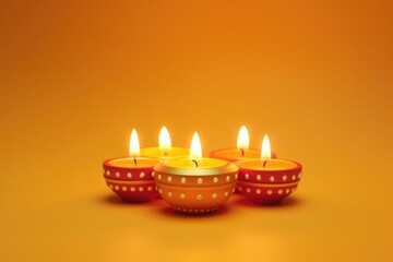 Wall Mural - Happy Diwali. Deepavali Hindu festival of lights celebration. Clay diya candle. Oil lamp lit, copy space
