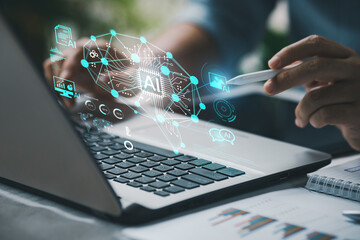 Artificial intelligence AI development for future of people living. Digital data and machine learning technology design for computer brain by using big data operating information in cyber system.