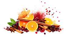 Ingredients For The Traditional Christmas Hot Drink, Mulled Wine, Isolated On White Background