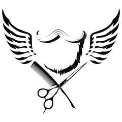 Male mustache beard wings silhouette, scissors and comb