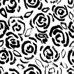 Wall Mural - Grunge Distressed Ink Roses Dry Brush Pattern.