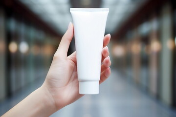 woman hand hold cream tube