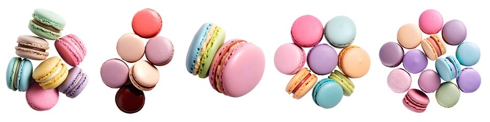 Wall Mural - Macaroon Macaron, group assortment top view on transparent background cutout, PNG file. Many assorted different colours. Mockup template for artwork

