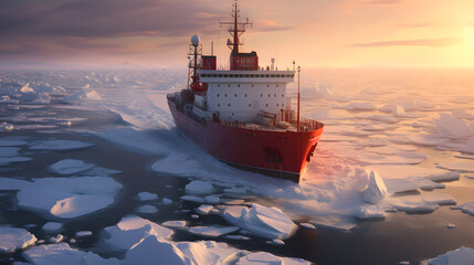  icebreaker sailing through the Arctic Sea