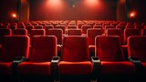 Fototapeta  - A row of red chairs sitting in front of a cinema theater