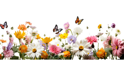 Sticker - Beautiful flowers with butterflies on transparent background PNG for decorating nature projects.