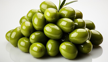 Wall Mural - green olives on white background - commercial photography