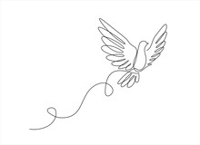 Continuous One Line Drawing Of Flying Pigeon Or Gove. Bird Symbol Of Peace And Freedom In Simple Linear Style. Concept For Logo, Card, Banner, Poster