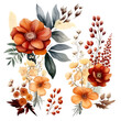 Autumn vector set of hand painted watercolor bouquets on transparent background Generative AI
