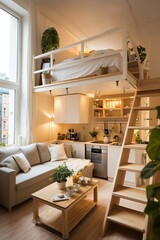 tiny apartment with space saving solutions, Interior design