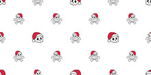 Skull Seamless Pattern Christmas Santa Claus Hat Halloween Crossbones Ghost Spooky Bone Pirate Vector Cartoon Doodle Tile Background Gift Wrapping Paper Repeat Wallpaper Scarf Isolated Illustration De