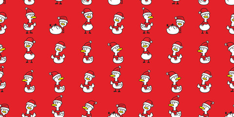 Wall Mural - duck seamless pattern christmas santa claus hat rubber duck vector chicken bird pet wrapping paper scarf isolated doodle cartoon animal farm tile wallpaper repeat background illustration design