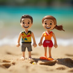 Wall Mural - A couple of toy people standing on a beach, AI