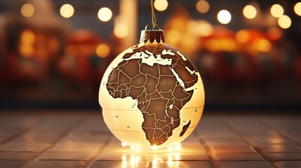 red christmas bulb with earth and continents - europe and africa illustration