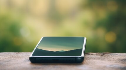 Canvas Print - Cell phone with blurred background, AI