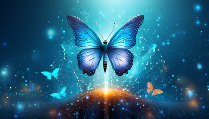 Abstract Business digital transformation innovative of butterfly life cycle evolution blue background. Renewal and Powerful transformation metamorphosis concept