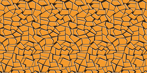 Poster - Cracked dry earth. Pattern of fragments, sandy fragments of earth. Texture of orange pieces of earth.