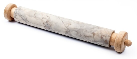 Wall Mural - Gray marble rolling pin with wooden handles and cradle isolated on white background