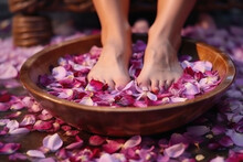 A Gentle Spa Bath With Flower Petals To Relax Your Feet