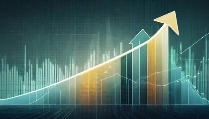 Futuristic raise arrow chart digital transformation abstract technology background. Big data and business growth currency stock and investment economy