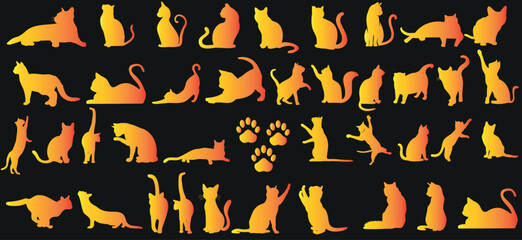 Wall Mural - Une collection élégante de silhouettes de chats vectoriels noirs et blancs sur un fond blanc. Parfait pour les amoureux des animaux de compagnie, les designers et les artistes.