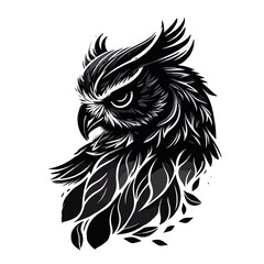 Wall Mural - Owl head, black and white vector, silhouette shapes illustration