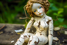A Cracked Porcelain Doll With Missing Limbs.