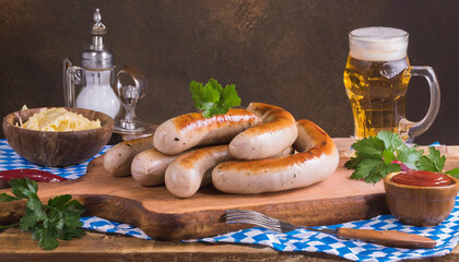 Canvas Print - oktoberfest bavarian sausages on the background