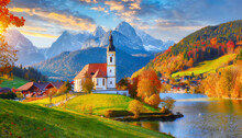 Iconic Picture Of Bavaria With Maria Gern Church With Hochkalter Peak On Background Sunny Autumn Scene Of Alps Beautiful Landscape Of Germany Countryside Beautiful Autumn Scenery